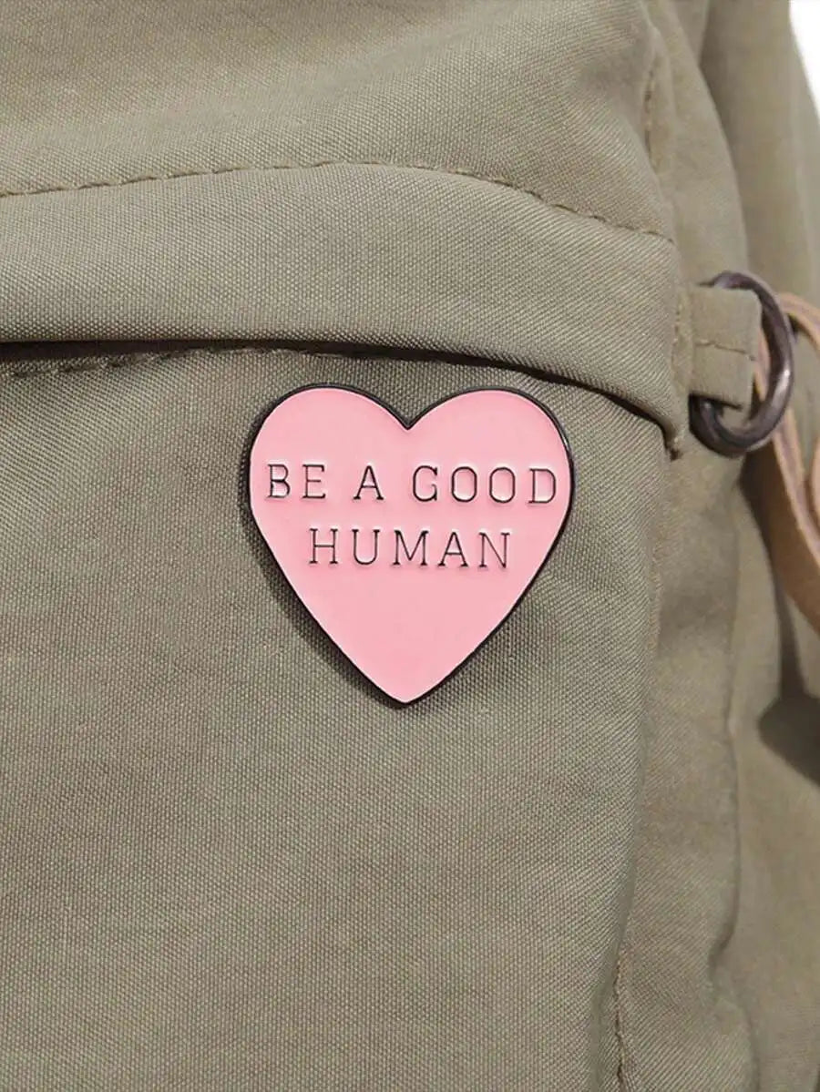 1pc Simple Pink Heart Geometric Style Brooch Pin, Suitable For Men And Women Daily Wear, Jewelry Accessory With 'Be A Good Human